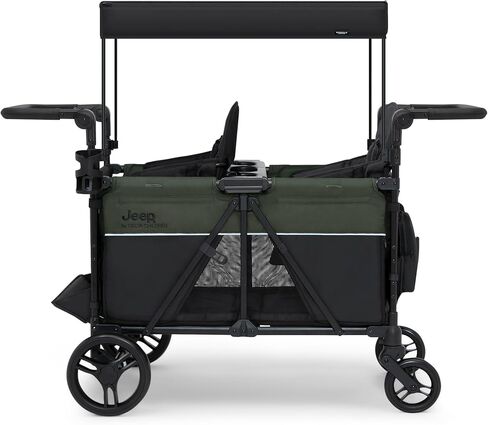 Delta Children - Jeep Aries Stroller Wagon - Premium Wagon for 2 Kids with Convertible Seats, Adjustable Push/Pull Handles, Removable Canopy & Flat Fold - Greenguard Gold Certified, Grey in Saudi Arabia