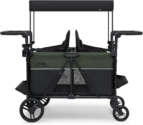 Delta Children - Jeep Aries Stroller Wagon - Premium Wagon for 2 Kids with Convertible Seats, Adjustable Push/Pull Handles, Removable Canopy & Flat Fold - Greenguard Gold Certified, Grey in Saudi Arabia