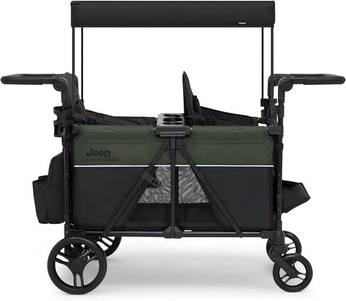 Delta Children - Jeep Aries Stroller Wagon - Premium Wagon for 2 Kids with Convertible Seats, Adjustable Push/Pull Handles, Removable Canopy & Flat Fold - Greenguard Gold Certified, Grey in Saudi Arabia