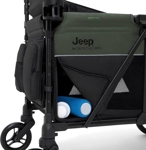 Delta Children - Jeep Aries Stroller Wagon - Premium Wagon for 2 Kids with Convertible Seats, Adjustable Push/Pull Handles, Removable Canopy & Flat Fold - Greenguard Gold Certified, Grey in Saudi Arabia