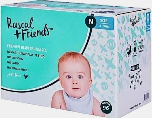 حفاضات Rascal + Friends New~Born المميزة، عدد 96، عبوة واحدة (قد تختلف التعبئة) in Kuwait