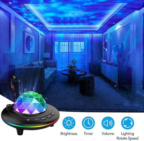 Mycket Star Projector, Galaxy Projector Light, Ocean Wave LED Night Light Lamp, Night Light Projector with Remote 360°Rotating Sleep Soothing Colors Changing Music Bluetooth Speaker Timer for Bedroom in Kuwait