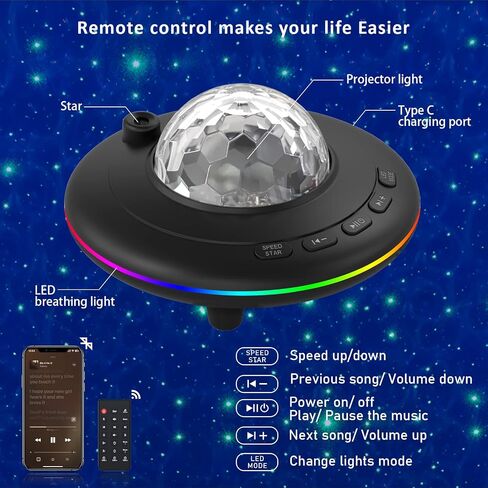 Mycket Star Projector, Galaxy Projector Light, Ocean Wave LED Night Light Lamp, Night Light Projector with Remote 360°Rotating Sleep Soothing Colors Changing Music Bluetooth Speaker Timer for Bedroom in Kuwait