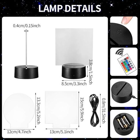 Honoson 4 Pcs 3D Night LED Light Lamp Base with 4 Pcs Clear Acrylic Sheets Remote Control USB Cable Adjustable 16 Colors 4 Modes Base Show Stand for Christmas Room Restaurant Bar Shop(Black Style) in Saudi Arabia