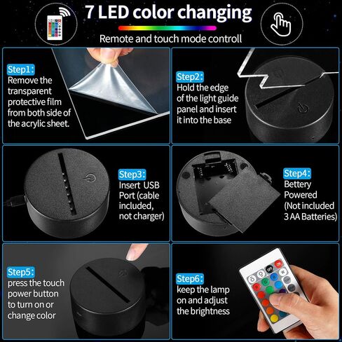 Honoson 4 Pcs 3D Night LED Light Lamp Base with 4 Pcs Clear Acrylic Sheets Remote Control USB Cable Adjustable 16 Colors 4 Modes Base Show Stand for Christmas Room Restaurant Bar Shop(Black Style) in Saudi Arabia