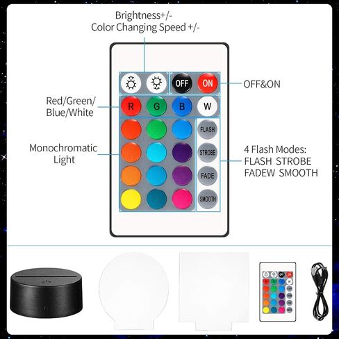 Honoson 4 Pcs 3D Night LED Light Lamp Base with 4 Pcs Clear Acrylic Sheets Remote Control USB Cable Adjustable 16 Colors 4 Modes Base Show Stand for Christmas Room Restaurant Bar Shop(Black Style) in Saudi Arabia