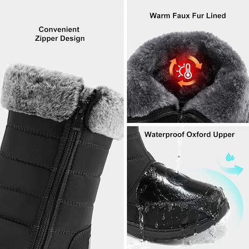Snow Boots for Women Mid Calf 2025: Winter Warm Fur Lined Shoes Comfortable Waterproof Footwear with Zipper for Outdoor in Saudi Arabia