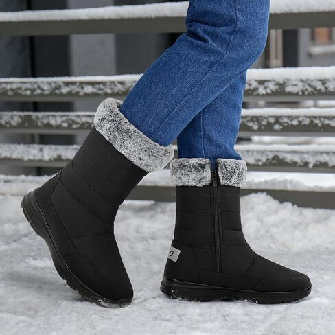 Snow Boots for Women Mid Calf 2025: Winter Warm Fur Lined Shoes Comfortable Waterproof Footwear with Zipper for Outdoor in Saudi Arabia