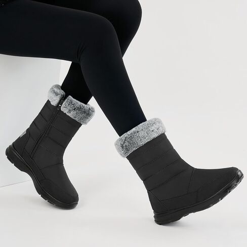 Snow Boots for Women Mid Calf 2025: Winter Warm Fur Lined Shoes Comfortable Waterproof Footwear with Zipper for Outdoor in Saudi Arabia