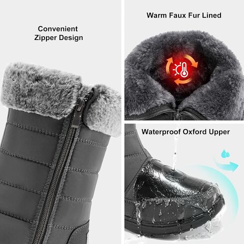 Snow Boots for Women Mid Calf 2025: Winter Warm Fur Lined Shoes Comfortable Waterproof Footwear with Zipper for Outdoor in Saudi Arabia