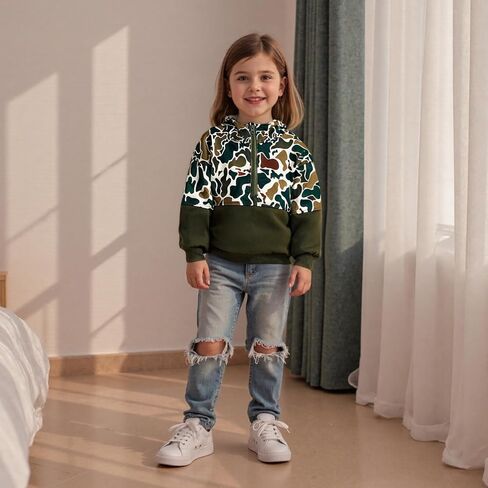 Kids Zip Up Hoodie Toddler Baby Boy Sweatshirt Warm Patchwork Hunting Camo Pullover Top Fall Winter Clothes in Kuwait
