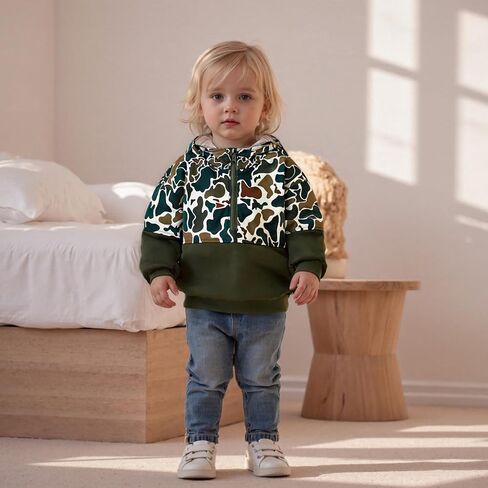 Kids Zip Up Hoodie Toddler Baby Boy Sweatshirt Warm Patchwork Hunting Camo Pullover Top Fall Winter Clothes in Kuwait