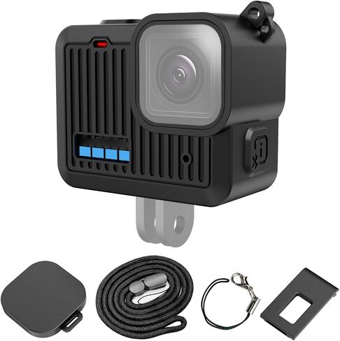 for GoPro Hero 4K 2024 PULUZ Silicone Protective Case Side Interface Cover with Wrist Strap & Lens Cover (Black) in Saudi Arabia