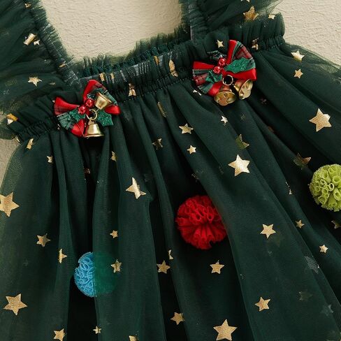 طفلة زي عيد الميلاد شجرة عيد الميلاد رومبير فستان Pompom ستار توتو فساتين القوس لطيف الوليد التصوير الملابس 0-18 متر in Kuwait