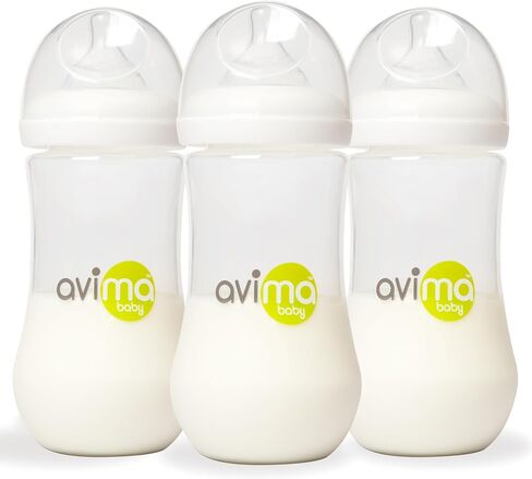 Avima Baby 12 oz Anti Colic Baby Bottles for Breastfed Babies - Fast Flow Nipples, Wide Neck Bottle, BPA Free - 9-12 Months, Stage 3 (Set of 3) in Saudi Arabia