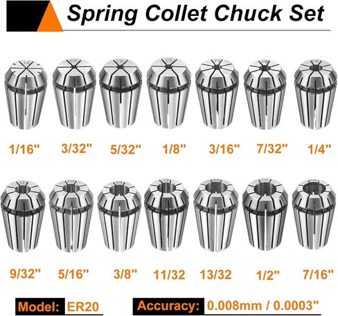 HARFINGTON 14pcs Spring Collet Chuck ER20 1/16" - 1/2" 65Mn Spring Steel Precision Router Collets for CNC Engraving Milling Lathe Tool in Saudi Arabia