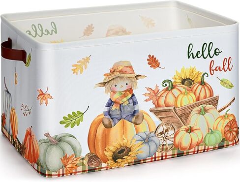 Thanksgiving Basket Empty Fall Gift Basket Pumpkin Maple Leaf Scarecrow Cart Hello Fall Storage Bins Thanksgiving Harvest Organizer Box for Clothes Toy Nursery Hamper Laundry Room Decoration in Saudi Arabia