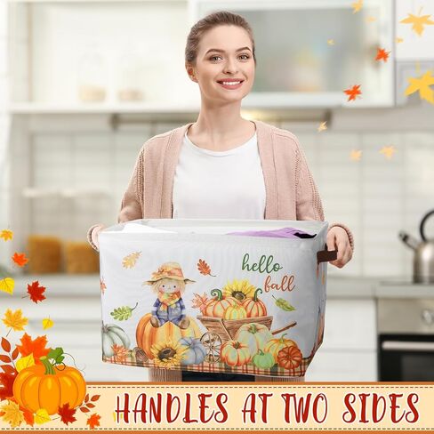 Thanksgiving Basket Empty Fall Gift Basket Pumpkin Maple Leaf Scarecrow Cart Hello Fall Storage Bins Thanksgiving Harvest Organizer Box for Clothes Toy Nursery Hamper Laundry Room Decoration in Saudi Arabia