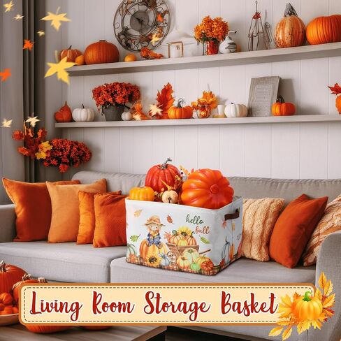 Thanksgiving Basket Empty Fall Gift Basket Pumpkin Maple Leaf Scarecrow Cart Hello Fall Storage Bins Thanksgiving Harvest Organizer Box for Clothes Toy Nursery Hamper Laundry Room Decoration in Saudi Arabia