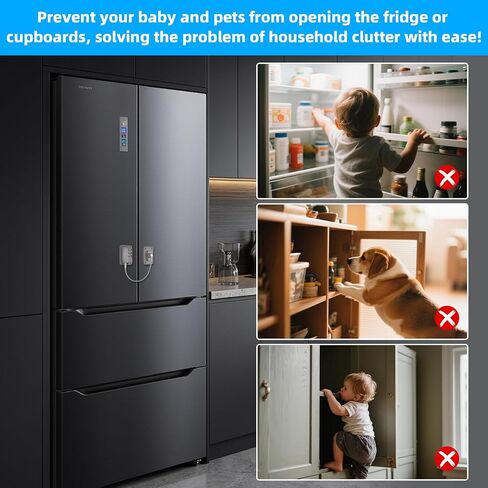 Refrigerator Lock - Baby Proof,No Drill Installation,Heavy Duty ABS Child Safety Lock for Fridge,Freezer,Cabinet,Dishwasher,3 Digit Combination Lock with 3M Adhesive (Black) in Saudi Arabia
