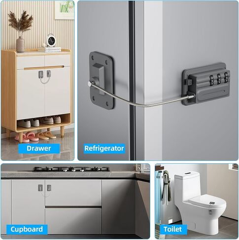 Refrigerator Lock - Baby Proof,No Drill Installation,Heavy Duty ABS Child Safety Lock for Fridge,Freezer,Cabinet,Dishwasher,3 Digit Combination Lock with 3M Adhesive (Black) in Saudi Arabia
