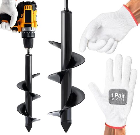 2pk Auger Drill Bit for Planting with Gloves (1.6 x 16 Inch & 3.5 x 16 Inch Set) - Heavy Duty Garden Spiral and Bulb Planter Tool for Digging Holes - Compatible with 3/8 Inch Hex Drive in Saudi Arabia