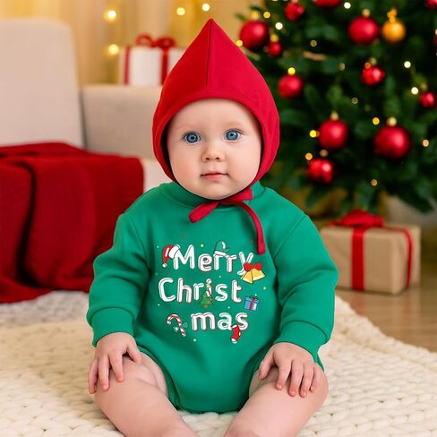 2Pcs Newborn Christmas Outfit Baby Girl Boy Christmas Romper with Hat Fall Winter Infant Long Sleeve Top Clothes in Kuwait