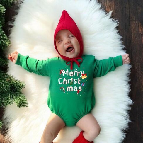 2Pcs Newborn Christmas Outfit Baby Girl Boy Christmas Romper with Hat Fall Winter Infant Long Sleeve Top Clothes in Kuwait
