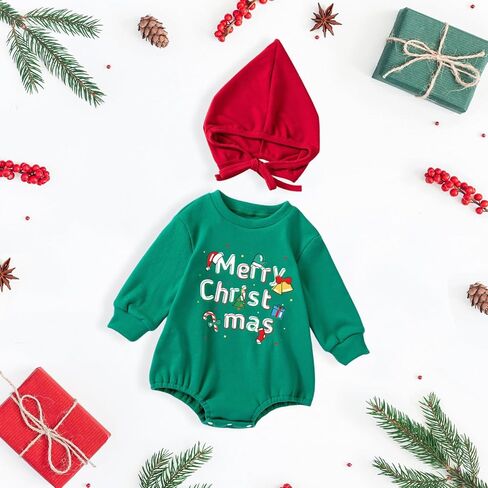 2Pcs Newborn Christmas Outfit Baby Girl Boy Christmas Romper with Hat Fall Winter Infant Long Sleeve Top Clothes in Kuwait