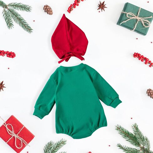 2Pcs Newborn Christmas Outfit Baby Girl Boy Christmas Romper with Hat Fall Winter Infant Long Sleeve Top Clothes in Kuwait