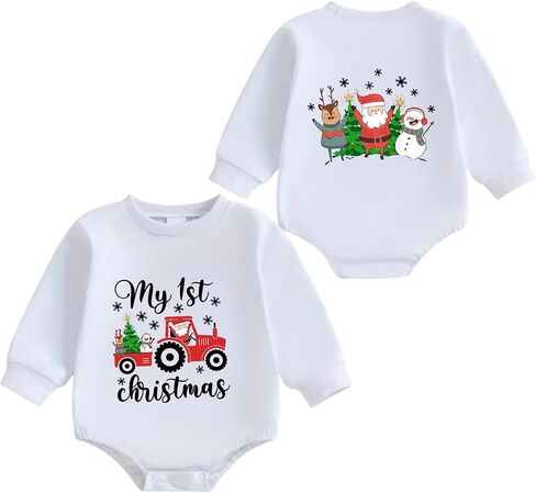 My First Christmas Romper Outfit Baby Boys Girls Santa Long Sleeve Onesie Newborn Snowman Bodysuit in Saudi Arabia