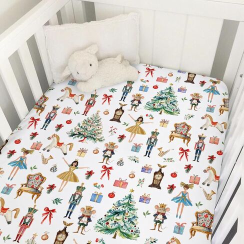 Fairytale Christmas Animals Baby Crib Sheets for Boys Girls Cute Christmas Animal Ballet Tree Gift Soft Fitted Newborn Bedding Nursery Baby Sheets 52x28 Standard Crib Mattress Covers Winter Holiday in Saudi Arabia