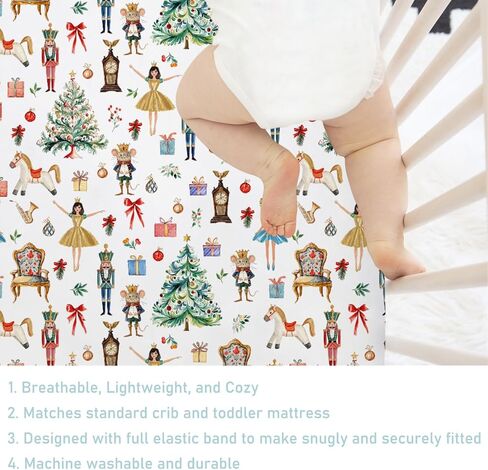 Fairytale Christmas Animals Baby Crib Sheets for Boys Girls Cute Christmas Animal Ballet Tree Gift Soft Fitted Newborn Bedding Nursery Baby Sheets 52x28 Standard Crib Mattress Covers Winter Holiday in Saudi Arabia
