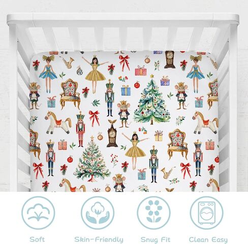 Fairytale Christmas Animals Baby Crib Sheets for Boys Girls Cute Christmas Animal Ballet Tree Gift Soft Fitted Newborn Bedding Nursery Baby Sheets 52x28 Standard Crib Mattress Covers Winter Holiday in Saudi Arabia