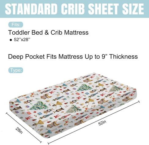 Fairytale Christmas Animals Baby Crib Sheets for Boys Girls Cute Christmas Animal Ballet Tree Gift Soft Fitted Newborn Bedding Nursery Baby Sheets 52x28 Standard Crib Mattress Covers Winter Holiday in Saudi Arabia