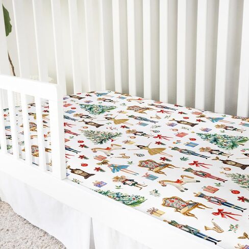 Fairytale Christmas Animals Baby Crib Sheets for Boys Girls Cute Christmas Animal Ballet Tree Gift Soft Fitted Newborn Bedding Nursery Baby Sheets 52x28 Standard Crib Mattress Covers Winter Holiday in Saudi Arabia