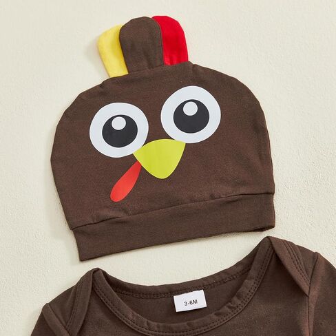 Newborn Baby Boy Thanksgiving Outfit Long Sleeve Letter Embroidery Romper Stripe Pants Turkey Hat Set Infant Clothes in Saudi Arabia