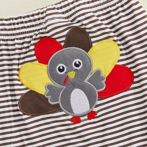 Newborn Baby Boy Thanksgiving Outfit Long Sleeve Letter Embroidery Romper Stripe Pants Turkey Hat Set Infant Clothes in Saudi Arabia