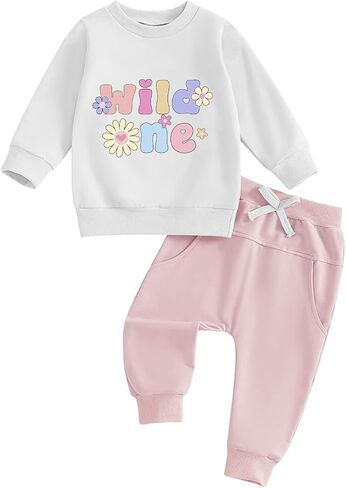 WZTYYDS Infant Baby Girl Fall First Birthday Outfit 1st Birthday Clothes Long Sleeve Sweatshirt Tops Elastic Waist Pants in Saudi Arabia