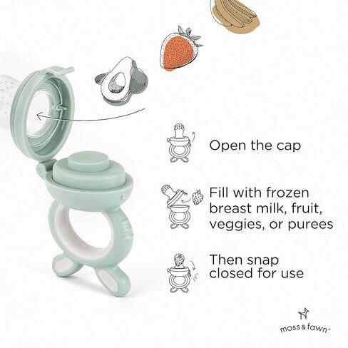 مجموعة Moss and Fawn Little Explorer - مجموعة مصاصات حليب الثدي المجمدة من السيليكون مع وحدة تغذية العلف، وصينية مكعبات الثلج المصاصة للتسنين، ومريلة تغذية الطفل - BPA، وPVC، وخالية من الرصاص - تيراكوتا in Kuwait