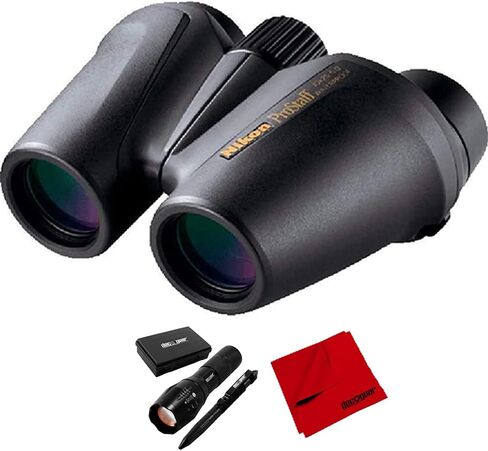 مجموعة مناظير Nikon 7485 10x25 ProStaff ATB المقاومة للماء مع مصباح يدوي تكتيكي من Deco Gear ومجموعة أقلام تكتيكية مع حقيبة مقاومة للماء/الصدمات وقطعة قماش للتنظيف من الألياف الدقيقة مقاس 6 × 6 بوصة in Kuwait