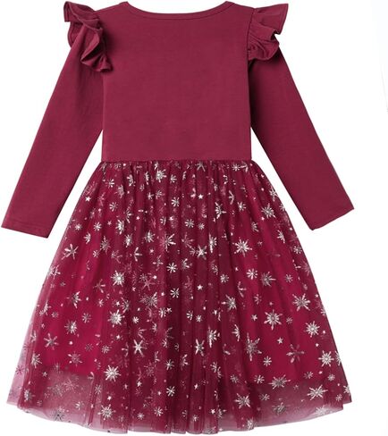 Niyage Girls Christmas Dress Ruffle Long Sleeve Sparkle Snowflake Tulle Tutu Toddler Xmas Holiday Party Dresses in Kuwait