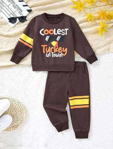 Toddler Boy Thanksgiving Outfit Long Sleeve Coolest Turkey In Town Sweatshirts Tops and Sweatpants in Kuwait