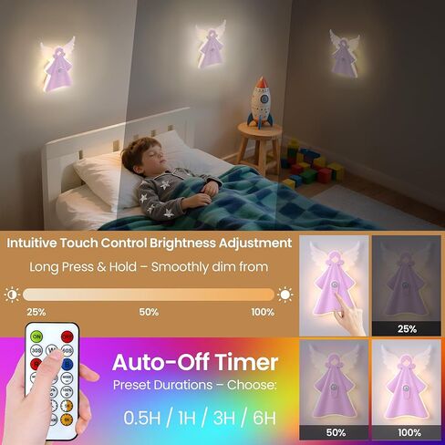 إضاءة ليلية متغيرة الألوان مع 8 أوضاع ثابتة و10 أوضاع RGB، قابلة لإعادة الشحن عبر USB، مستشعر للحركة - هدية مثالية للأطفال لغرف النوم وغرف اللعب in Kuwait