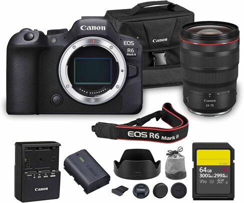 Canon EOS R6 Mark II Mirrorless Camera | 24.2MP Full Frame Sensor 4K 60p Video | Dual Pixel AF in-Body Stabilization for Professionals (5666C002) + Canon RF 24-70mm Lens + 64GB Card + Canon Bag in Saudi Arabia