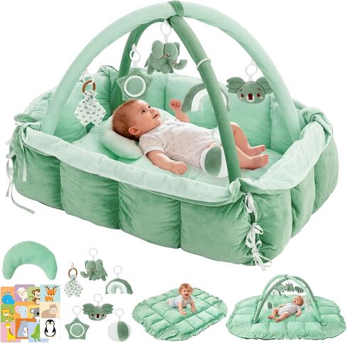 5-in-1 Baby Play Gym and Tummy Time Mat, Tummy Time Pillow & 12 Learning Cards, Plush Activity Mat with 6 Toys, Baby Gym, Convertible to Ball Pit, Baby Gift, Pink in Saudi Arabia