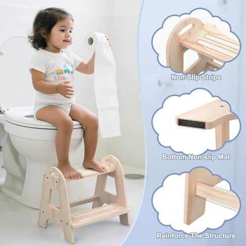 Potty Training Toilet, Selucky Wooden Height-Adjustable 2-Step Stool for Toddler Kids, Portable Potty Chair with Anti-Slip Pad in Saudi Arabia