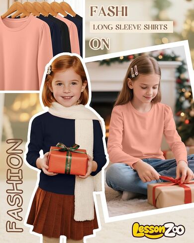 3 Pack Girls Puff Long Sleeve Shirts Soft Crew Neck Layering Tops Kids Fall Basic T Shirts Solid Casual Tees in Saudi Arabia