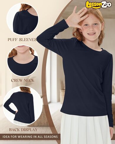 3 Pack Girls Puff Long Sleeve Shirts Soft Crew Neck Layering Tops Kids Fall Basic T Shirts Solid Casual Tees in Saudi Arabia