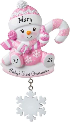 2025 Baby’s First Christmas Ornament – Baby Boy & Girl Keepsake – Personalized My 1st Christmas Ornament for Newborn & Grandbaby Custom Holiday Decoration Gift for Xmas (Baby with Snowflake - Pink) in Saudi Arabia